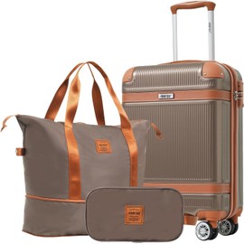 Merax Carry On Luggage Lightweight Suitcase Spinner Wheel TSA Lock, Coppery, 20 Inch Set