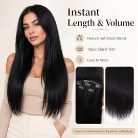 Extensiones de Cabello Humano con Clip 14 Pulgadas Doble Trama 10 Piezas 85g Negro Azabache #1