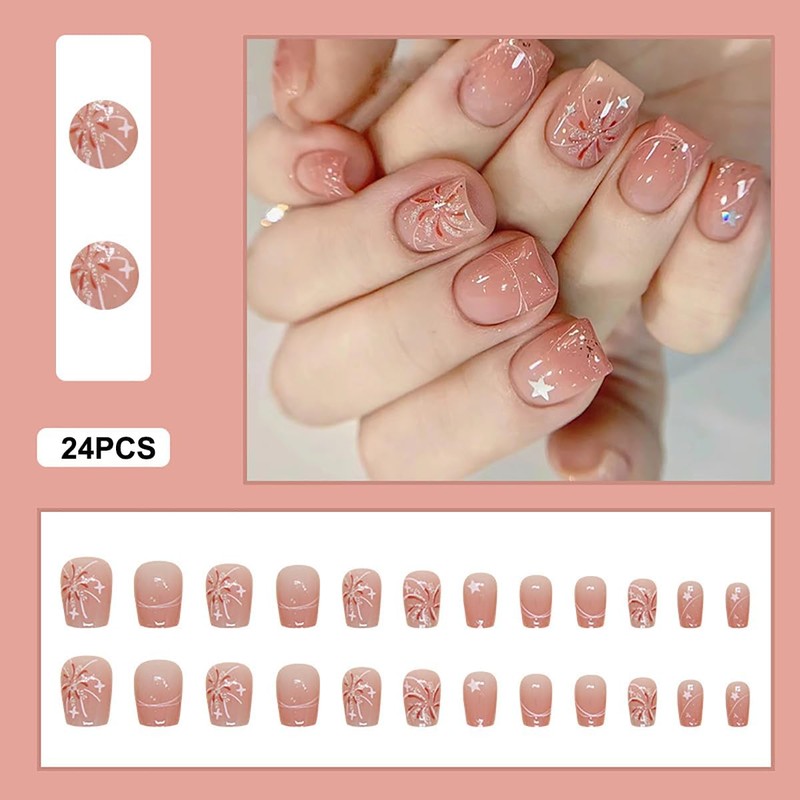 Gloss & Go 24 Reusable Artificial Fake Nail Set| Peach
