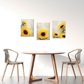 iHAPPYWALL 3 Pieces Sunflower Canvas Wall Art Yellow Blossom Flowers Picture Painting on Canvas for Bedroom Bathroom Kitchen Wall Decor Ready to Hang 12x16inchx3pcs