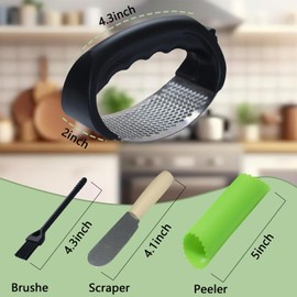 Garlic Press Rocker - Stainless Steel Garlic Crusher, Mincer and Chopper with Peeler&Scraper&Brush, Easy Kitchen Gadget for Effortless Smashing, The Garlic Mincer Tool Squeezes,Crushes (Green)