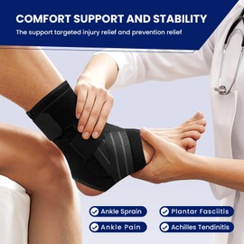 JOMVD Ankle Brace for Women Men, Adjustable Ankle Support with Side Stabilizers for Ankle Sprained, Achilles, Plantar Fasciitis Injury Recovery