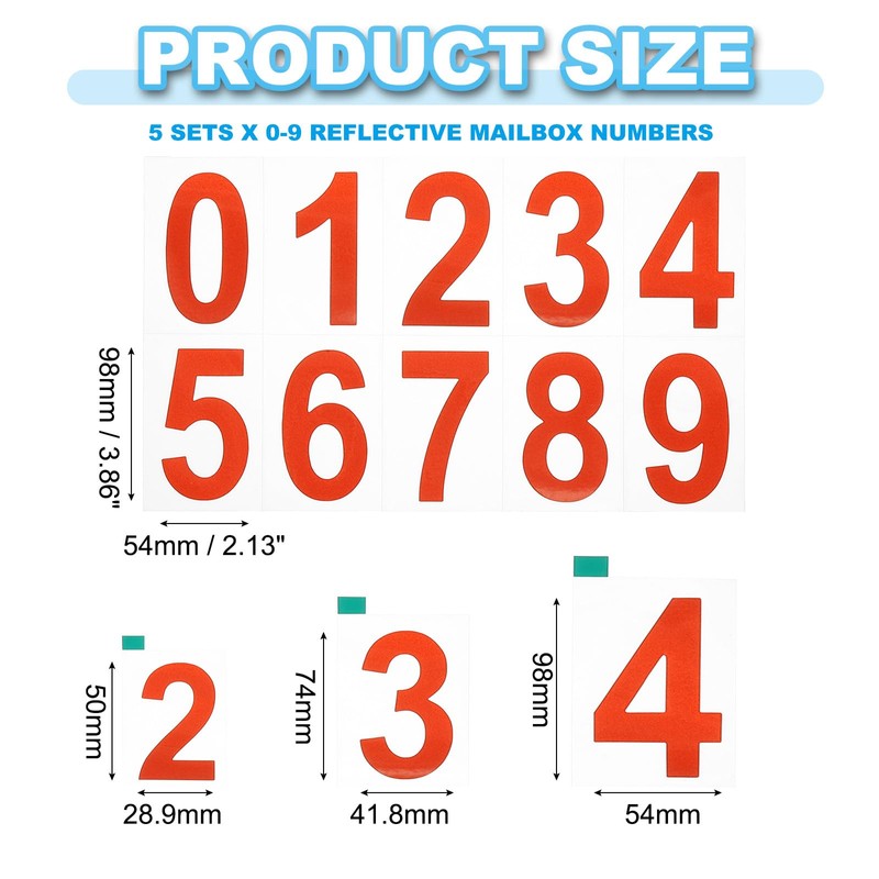 PATIKIL Reflective Mailbox Numbers, 5 Sets 4 Inch Waterproof Red