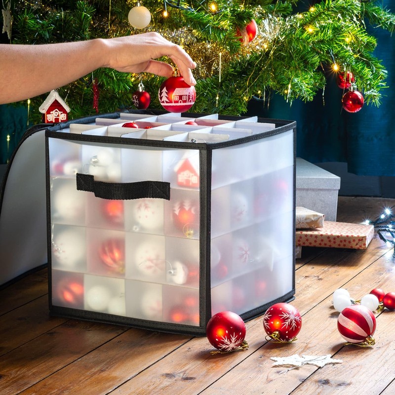 CKB LTD Clear Christmas Bauble Storage Box Cube with Dividers