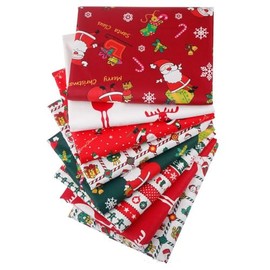 BrightGlow Pack of 8 Christmas Fabrics 50 x 50 cm Christmas Pattern Cotton Fabric for Sewing Fat Quarters Fabric Bundles Christmas Style Patchwork Fabrics for Christmas DIY Sewing Crafts
