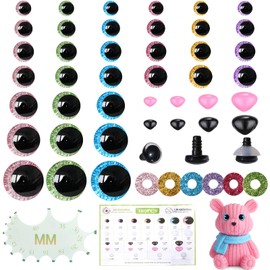 MUCUNNIA 80pcs 12-35mm Moon Glitter Safety Eyes and Noses for Crochet Toys