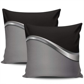 TBUFYU Throw Pillow Cover Silver and Black Metallic Decorative Pillowcase Cushion Case Double Sided Design Printed Square 16X16 Inch Set of 2
