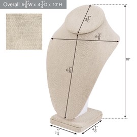 MOOCA 2 Pcs Linen Covered Wood Jewelry Display Necklace Chain Jewelry Bust Display Holder Stand, Necklaces Display Necklace Mannequin, Jewelry Stand, 6 3/8 W x 4 1/4 D x 10 H in, Tan Linen