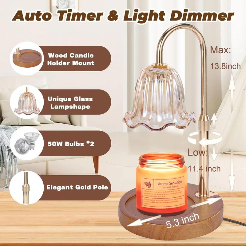 Electric Timer Candle Warmer Light,with Bracket Dimmable Candles Wax Glass