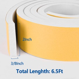 Kikerike Self Adhesive Foam Tape Weatherstrip 2in x 3/8in x 6.5Ft High Density Foam Insulation Strips Seal Weather Stripping with Strong Adhesive for Door and Window Sound Isolation Soundproofing