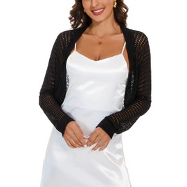 XUNZRLN Women's Long Sleeve Open Front Bolero Shrug Lightweight Knit Hollow Out Cropped Cardigan