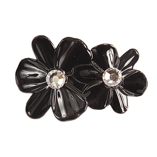Caravan Double Crystal Stoned Black French Automatic Barrette.65 Ounce