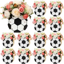 12 Soccer Centerpieces Wooden Table Decor, Black White