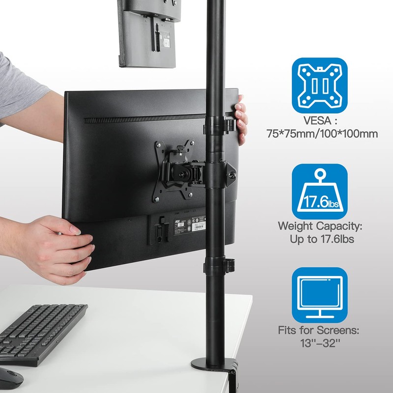 HUANUO Dual Monitor Stand - Vertical Stack Screen Supports Two
