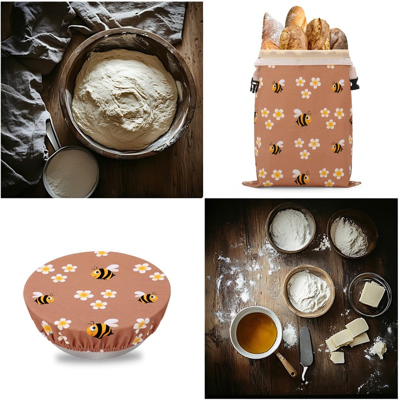 AMZDOTD Reusable Sourdough Bread Bags with Cotton Bowl Covers,Cotton Beeswax