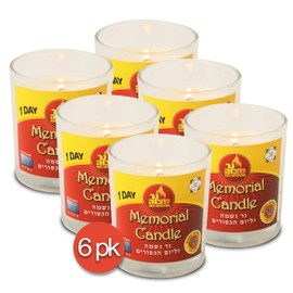 Ner Mitzvah 1 Day Yahrtzeit Candle - 6 Pack - 24 Hour Kosher Memorial and Yom Kippur Candle in Glass Jar