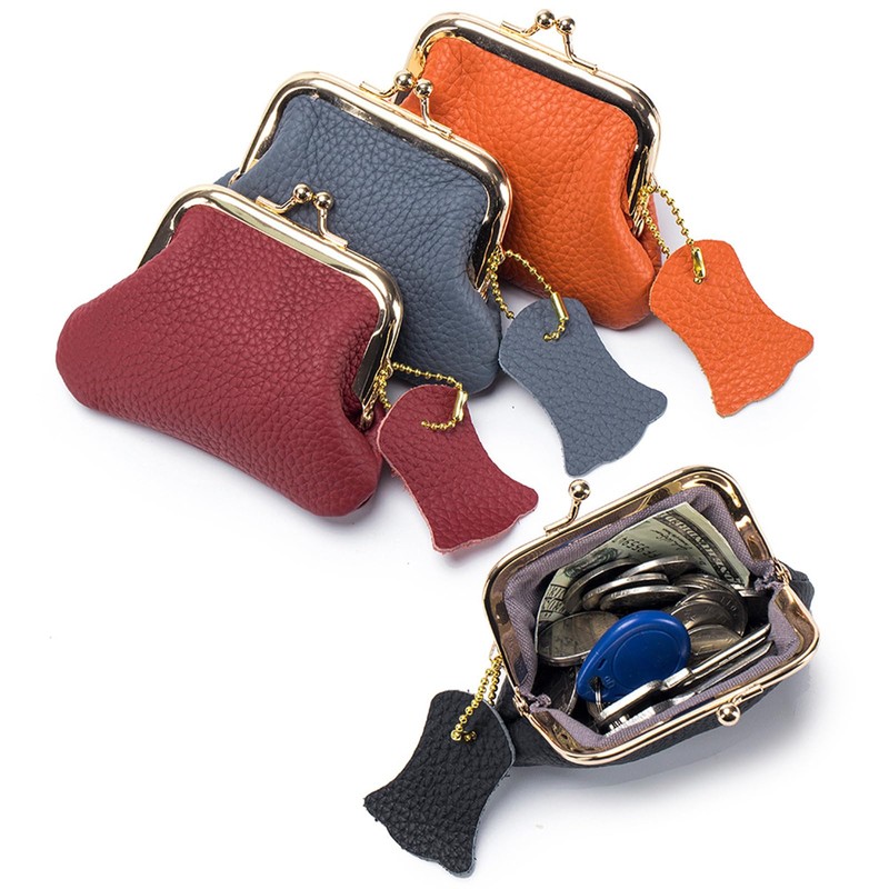 LOHGOU Genuine Leather Coin Purse, Snap Coy Pouch, Cute, Lightweight,