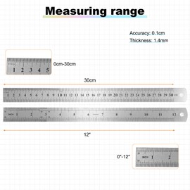 sourcing map 10pcs Stainless Steel Ruler 30cm (12 Inch) Metric Inch Straight End Ruler for Classroom Home Office