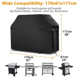 BBQ Cover, Barbecue Covers 420D Oxford Upgraded Version BBQ Covers Waterproof Heavy Duty Large Barbeque Cover Waterproof Outdoor Windproof Rip-Proof fits Weber Brinkmann Char Broil, 170x61x117 cm