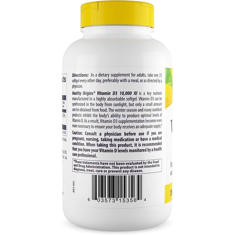 Healthy Origins Vitamin D3 (Lanolin) 10,000 IU Softgel - Bone