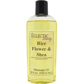 Rice Flower and Shea Massage Oil, 8 oz, With Sweet Almond Oil and Jojoba Oil, Preservative Free, Perfect for Aromatherapy and Relaxation