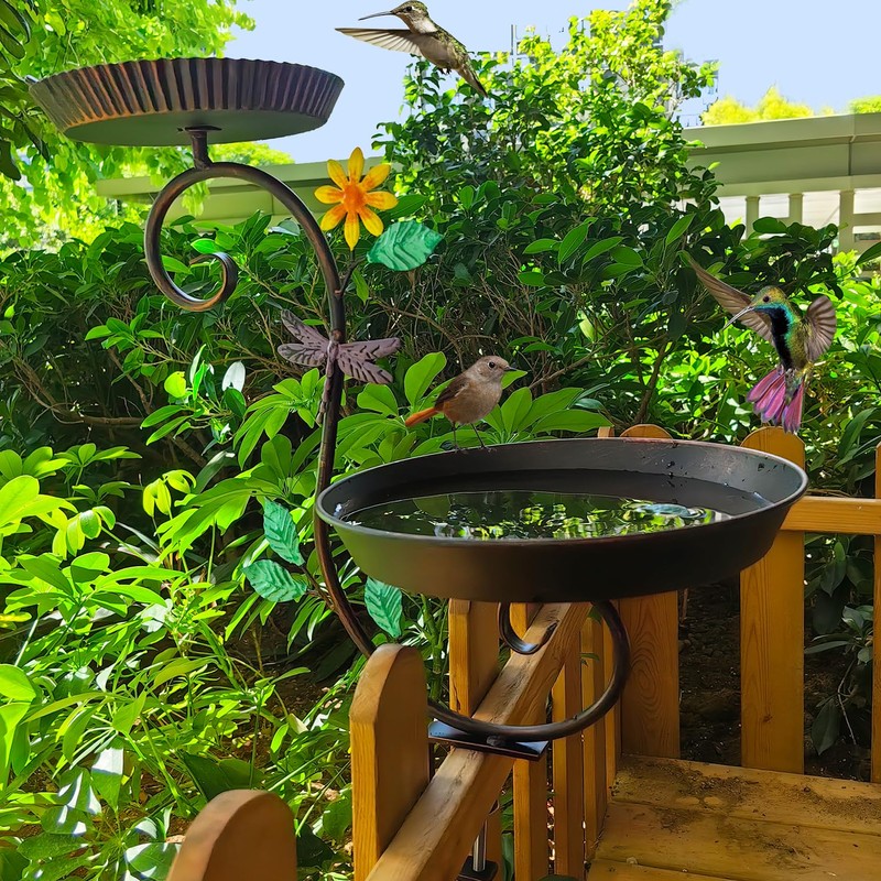 Deck Bird Bath and Feeder, Detachable Metal Bird Baths for