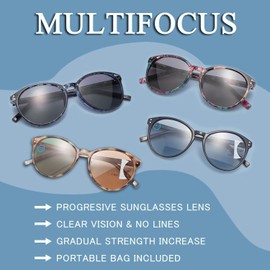 Amorays Cat Eyes Progressive Multifocus Reading Sunglasses for Women UV Protection Multifocal Top Clear Trifocal Sun Readers