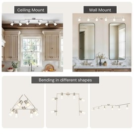 Laite Lumens 69.6” Decorative Track Lighting Kit, Brushed Nickel Finish Flush Mount Ceiling Light Fixture with Frosted Glass Shades, Foldable Z-Bar with E26 Adjustable Heads, ETL Listed (6-Light)