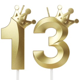 Crown Birthday Candle 13 Gold, 13 Candles for Birthday Cakes,Number 13 Crown Candle,13th Birthday Candles Sparkle Decoration for Birthday Party Wedding Anniversary Celebration Supplies