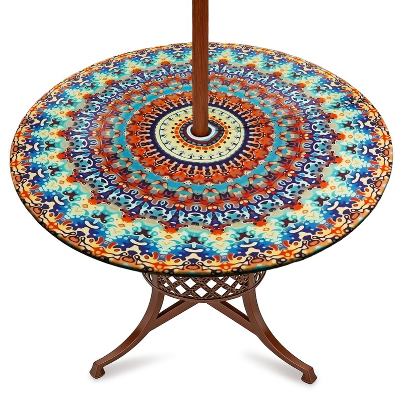 qchdln Outdoor Round Tablecloth with Umbrella Hole Water Resistant Zipper