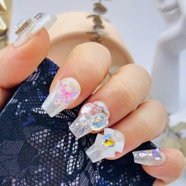 Generic Luxury Gem Custom White Press on nails,Reusable False Nails, Salon Acrylic Nail Kits 10pcs-Small., 0.2 Fl Oz (Pack of 5)