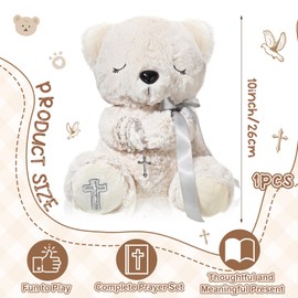 MiniInflat Blessed Plush Bear 10 Inches with Rosary Set Dedication and Baptism Gifts for Girl Boy First Communion Catholic Christening Gifts for Girls Plush Toy Praying Plush Animal, Bear