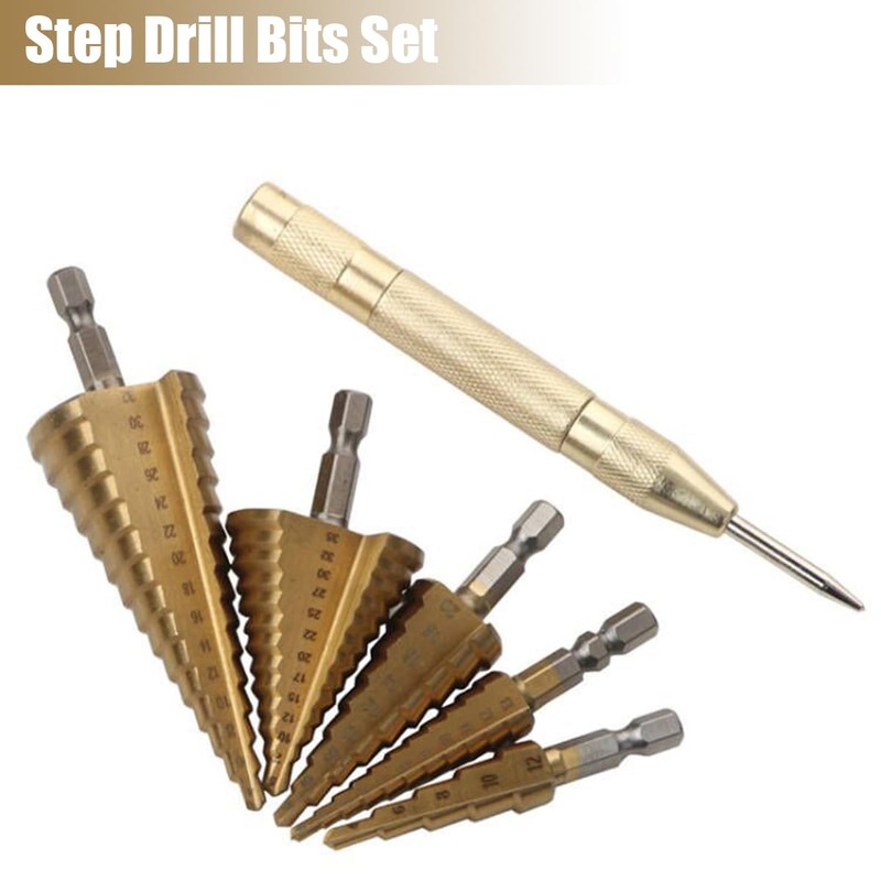 GIONAR 5 Pcs Step Drill Bits Set, Cone Drill Bit