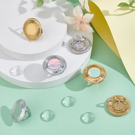 UNICRAFTALE 6 Sets 2 Colors Blank Dome Half Round Ring Cabochons Blank Rings Pad Ring Tray 16mm Base Ring Open Cuff Finger Rings with Glass Cabochons Base Bezel Tray Cabochon for Jewelry Making
