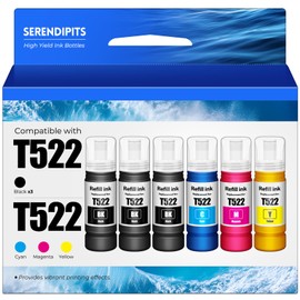 522 Ink Refill Bottles ET-4800 ET-2800 ET-2803 ET-2400 Replacement for 522 Ink Refill Bottles 6 Pack Fit for 522 Ink for ET 2800 ET-2720 ET-2840 ET4800 ET2400 ET-4700 ET-4810 ET2800 2803 2800 Printer