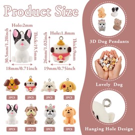 Cheriswelry 16Pcs 3D Dog Resin Pendants Cute Puppy Dangle Charms Cartoon Animal Charms Hang Ornament 20-30.5mm 8 Styles for DIY Necklace Bracelet Earring Making