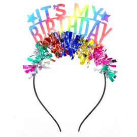 Piriuuo Birthday Headband Rainbow, It’s My Birthday Headband with Color Strips Glitter Birthday Crown for Women