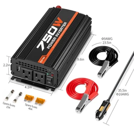 POTEK 750W Car Power Inverter DC 12 V to AC 110V Dual AC Charging Ports / 2A USB Ports for Laptop, Smart Phone