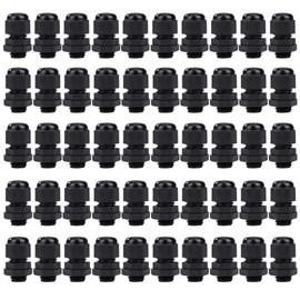 Cable Gland Set Plastic Cable Glands Adjustable PG7 Waterproof Closure Cable Screw Connection for Diameter 3.5 mm - 6.5 mm Black Pack of 50