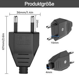 Oblinple Oblinple 2 Stck Eurostecker Flach 250V 2.5A, Stromstecker Flacher, Schuko Flachstecker Euro Stecker Schukostecker Haushaltsstecker Dekostecker Netzstecker zum Einbau oder Austausch, Schwarz