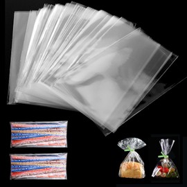 FINEASY Transparent Candy Bags, Cellophane Bags, Small with Metallic Ties, Candy Bar Bags, Cellophane Bags for Children's Birthday Party Bags, Party Bags, Party Favours (8 x 12, 200 Pieces)