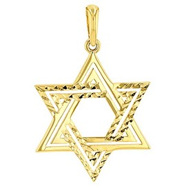Religious by Jewelry America Solid 14k Yellow Gold Textured Elegant Jewish Star of David Charm Pendant