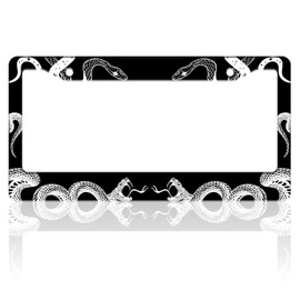 Black and White Snake Crawling License Plate Frame Gothic License Plate Holder for Front or Rear Car Tags Stainless Steel Funny Car Decoration with Screws 6.3 X 12.2 in