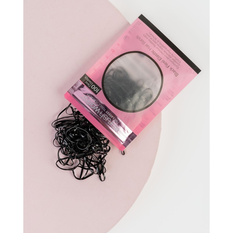 Brushworks Black Flexi Elastic Hair Bands - 100 Pieces