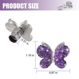 Sandfren 4PCS Bling Car Tire Valve Stem Caps, Butterfly Rhinestone Vehicle Wheel Air Cover, Diamond Dustproof Automotive Stem Decor Accessories, Universal for SUVs Trucks Motorcycles (Purple)