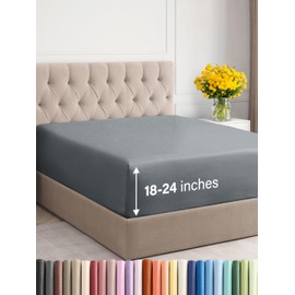 Extra Deep Queen Fitted Sheet - Hotel Luxury Single Fitted Sheet Only - Easily Fits 18 inch to 24 inch Mattress - Soft, Wrinkle Free, Breathable and Comfy - Extra Deep Pockets Steel Blue Fitted Sheet