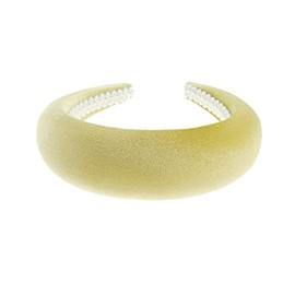 Womens Occasion Wedding Bridal Party Birthday Christmas Evening Wide Thick High Bump Padded Matador Velvet Velour Hair Hairband Headband Alice Band (Pale Yellow, One Size)