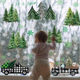 134 Pcs Christmas Window Clings Xmas Decals Stickers Decor with Snowflake Santa Claus Reindeer for Holiday Party Window Glass Decoration, 8 Sheet