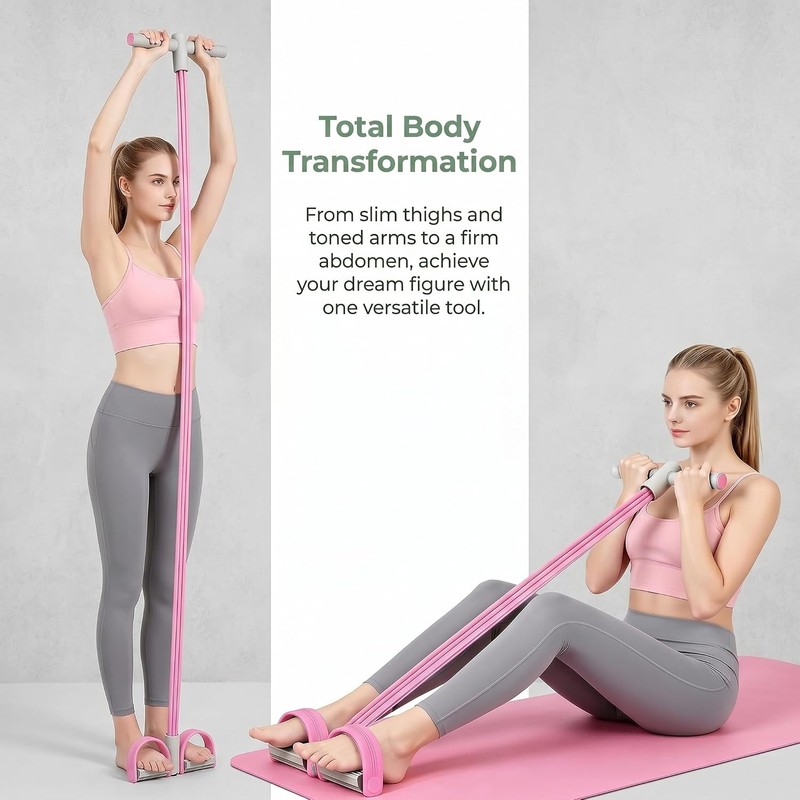 Pedal Resistance Band with Handle, 6-Tube Elastic Exercise Bands, Multifunctional