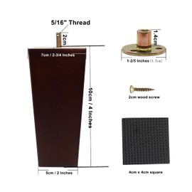 cSeao 4-Pack 4 Inches Wood Furniture Legs, Couch Legs, Sofa Legs, Mid Century, with 5/16 inch Bolts for Couch Ottoman Loveseat Coffee Table Cabinet